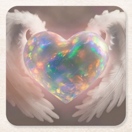  Flashy Opal Heart Angel Wings AP78  Square Paper Coaster