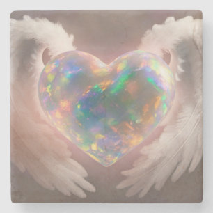 *~* Flashy Opal Heart Angel Wings AP78  Stone Coaster