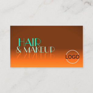 Flashy Orange and Teal Chic Mirror Font with Logo Business Card