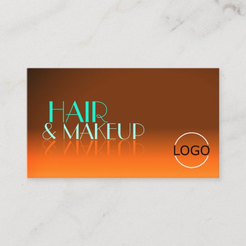 Flashy Orange and Teal Chic Mirror Font with Logo Business Card