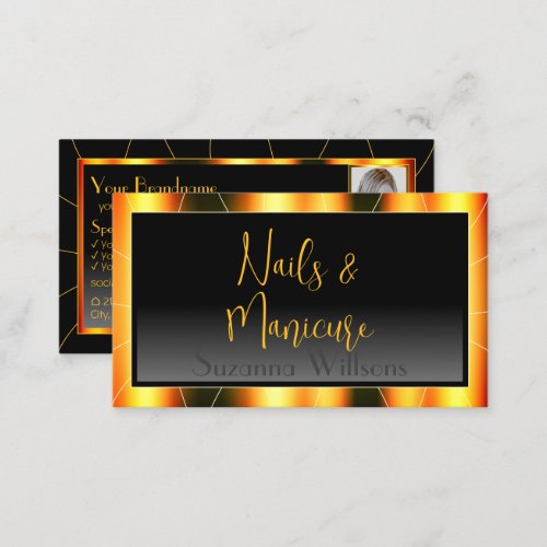 Flashy Orange Frame and Black Gradient with Photo Business Card