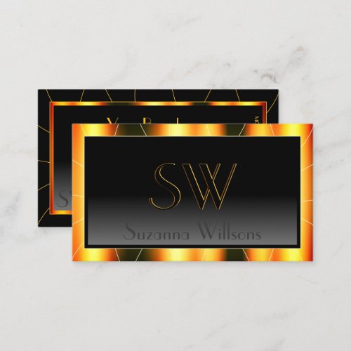 Flashy Orange Frame Black Gradient with Monogram Business Card