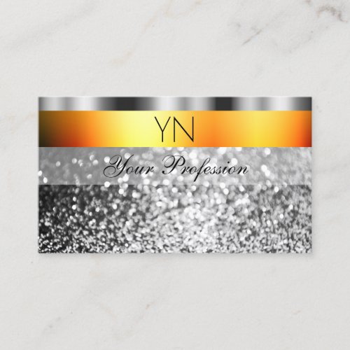 Flashy Orange Silver Sparkling Glitter Monogram Business Card