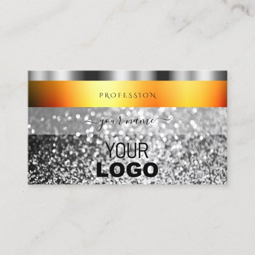 Flashy Orange Silver Sparkling Glitter with Logo Business Card