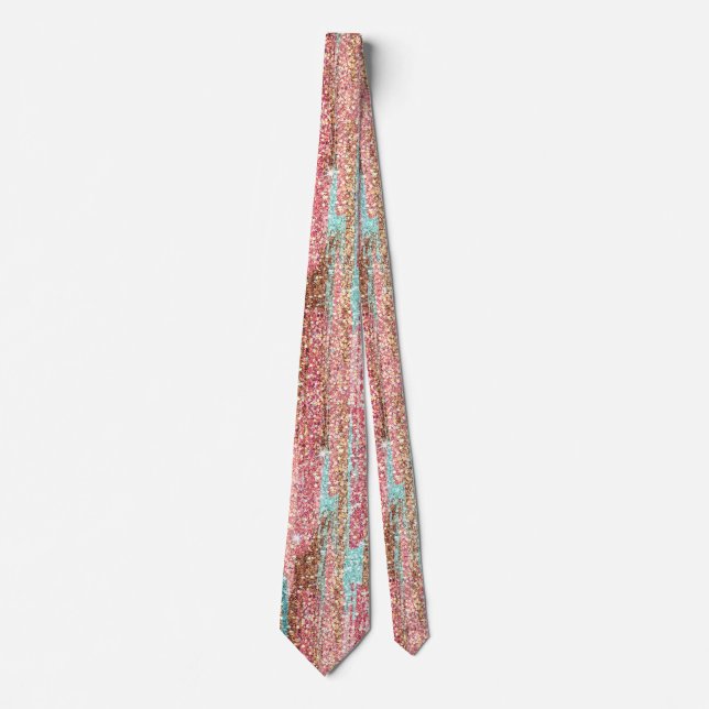 Flashy Pastel Glitter Brush Strokes Pink Blue Neck Tie (Front)
