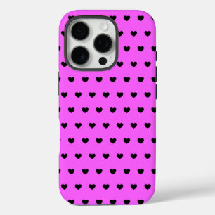 Flashy Pink And Black Hearts Pattern iPhone 16 Pro Case