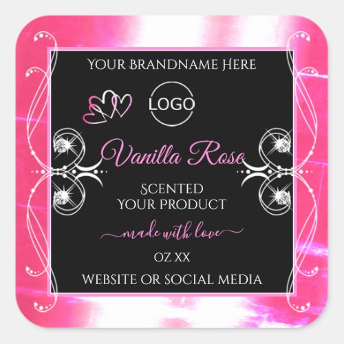 Flashy Pink Dazzling Product Label Black with Logo