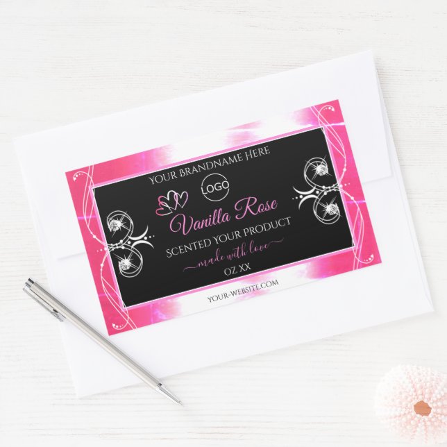 Flashy Pink Dazzling Product Label Black with Logo (Envelope)