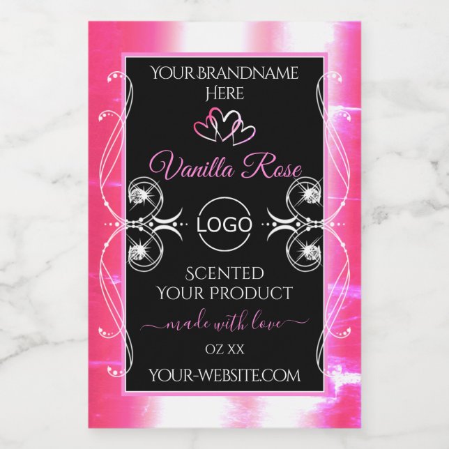 Flashy Pink Dazzling Product Label Black with Logo (Single Label)