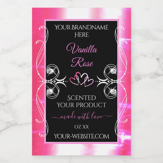 Flashy Pink Dazzling Product Labels Diamonds Black (Single Label)