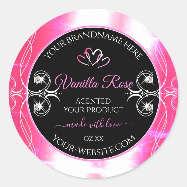 Flashy Pink Dazzling Product Labels Diamonds Black (Front)