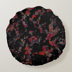 Flashy red blots on dark gray rocky base, texture round pillow