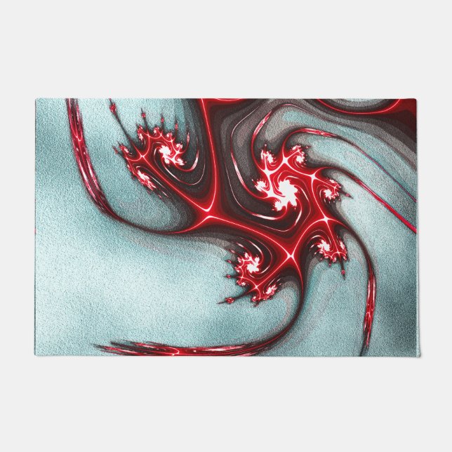 Flashy red fractal lizard over soft rough texture doormat (Front)