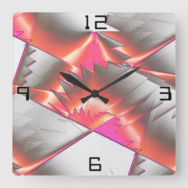 Flashy salmon or peach extremely rough digitalized square wall clock (Front)