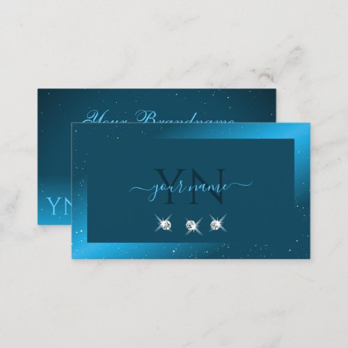 Flashy Shimmery Teal Sparkling Diamonds Initials Business Card