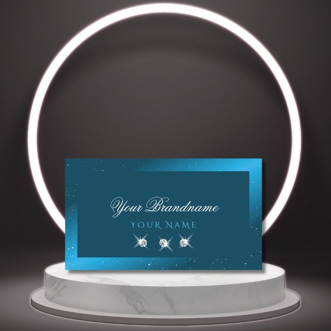 Flashy Shimmery Teal Sparkling Diamonds Stylish Business Card (Creator Uploaded)