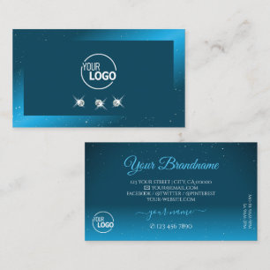 Flashy Shimmery Teal Sparkling Diamonds with Logo Business Card