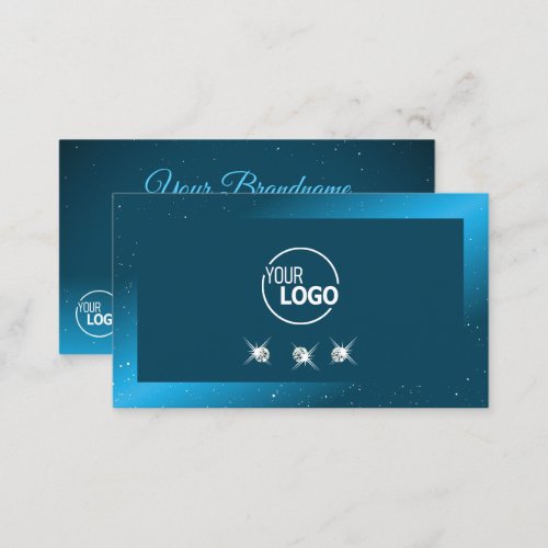Flashy Shimmery Teal Sparkling Diamonds with Logo Business Card