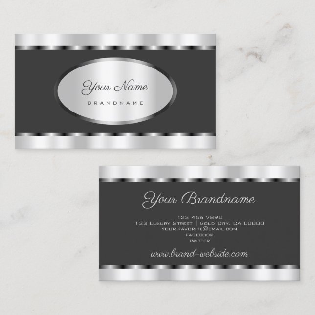 Flashy Silver Effect with Dark Gray Professional  Business Card (Front/Back)