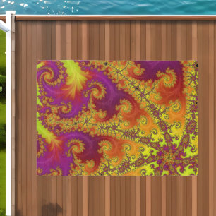 Flashy Vibrant Spiral Fractal Funky Abstract Art Outdoor Rug