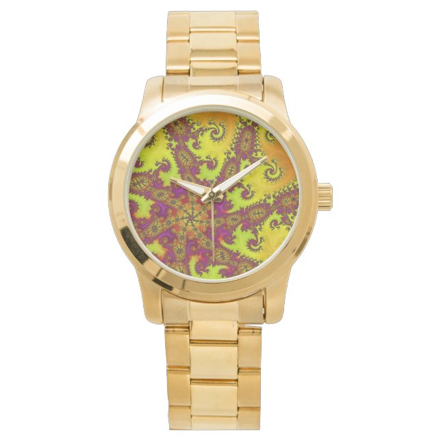 Flashy Vibrant Spiral Fractal Funky Abstract Art Watch (Front)