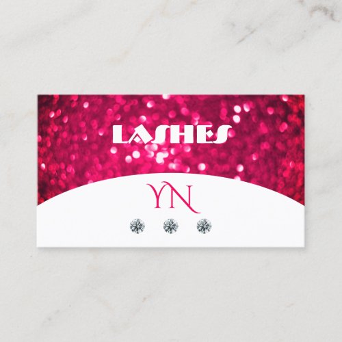 Flashy White Girly Pink Sparkling Glitter Monogram Business Card