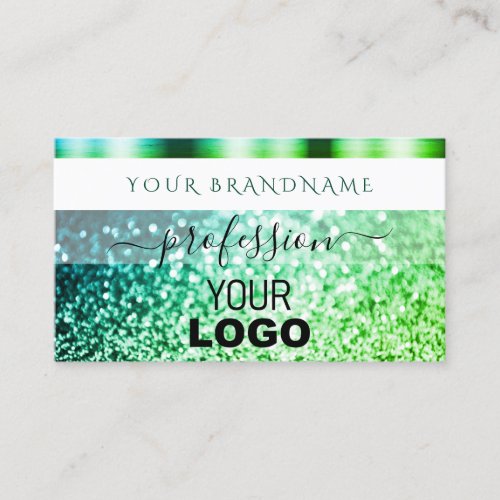Flashy White Teal Green Sparkling Glitter and Logo Business Card