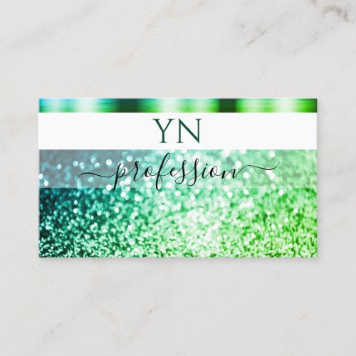 Flashy White Teal Green Sparkling Glitter Monogram Business Card