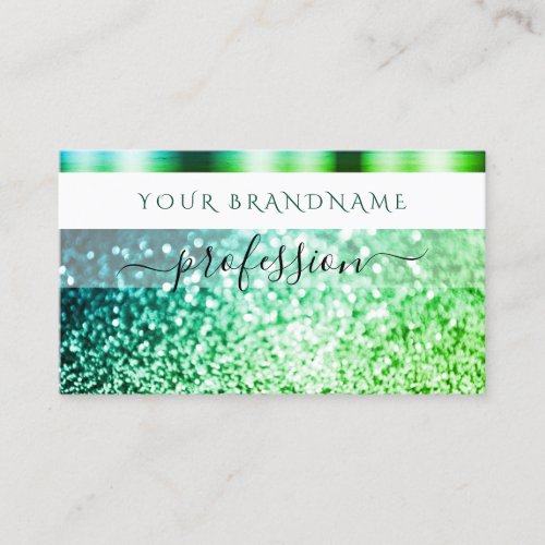 Flashy White Teal Green Sparkling Glitter Shimmery Business Card