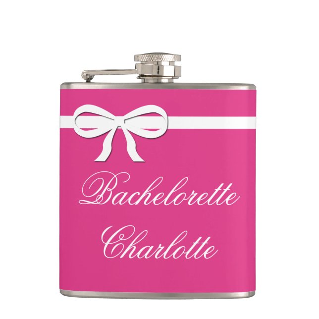 Flask Bachelorette Gift pink Wedding Personalized (Front)