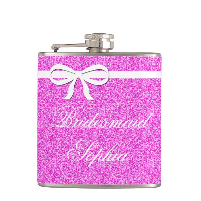 Flask Bridesmaid Gift Glitter pink Personalized (Front)