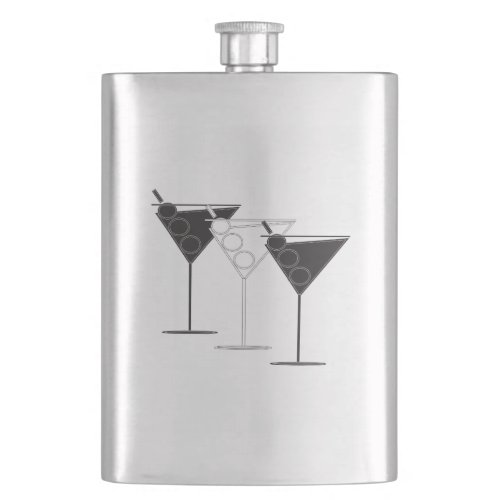 Flask _ Classic Martini glasses on silver