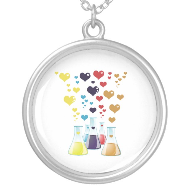 Flask, Erlenmeyer, Beaker, Chemistry, Laboratory Silver Plated Necklace (Front)
