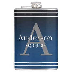 Flask - Personalized Blue Surname Initial Date