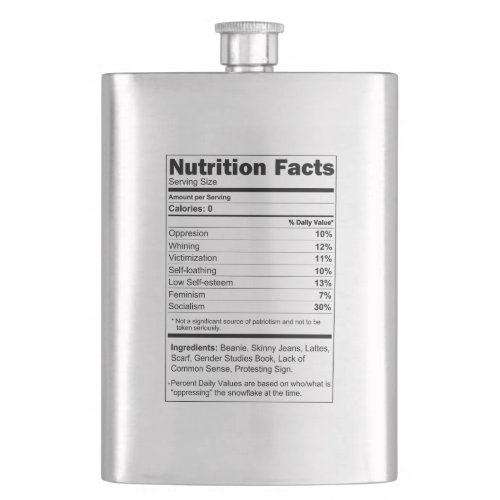 Flask Silver Funny Liberal Supplement Facts