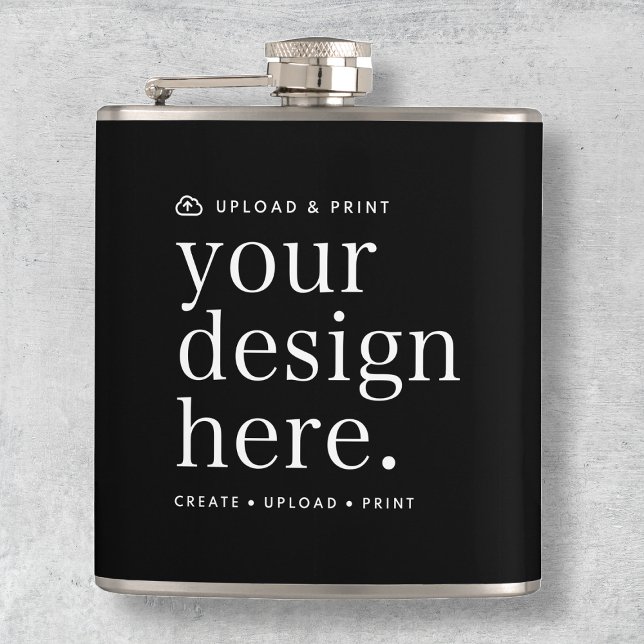 Flask Your Design Upload 6oz (Possibilities are endless with this fully editable stylish black flask template.)