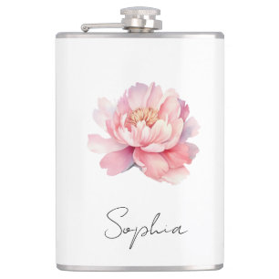 Flasque personnalisée Pivoine Aquarelle Rose Flask