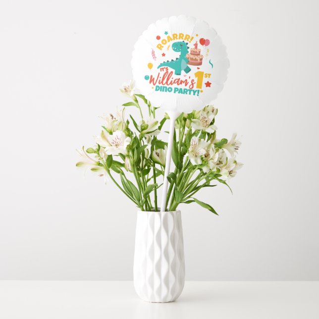 Flat 1st Birthday Dino Party Colorful Balloon (Vase)