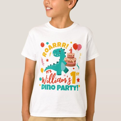 Flat 1st Birthday Dino Party Colorful T_Shirt