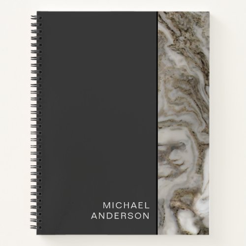 Flat Black and Marble Professional with Your Name Notebook