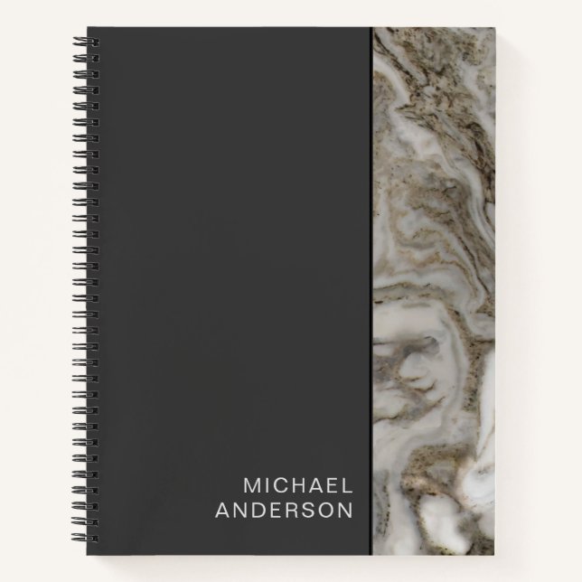 Flat Black and Marble Professional with Your Name Notebook (Front)