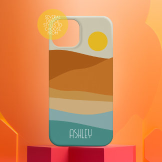 Flat Boho Abstract Landscape Sunset and Mountains iPhone 15 Case