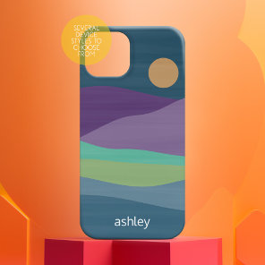 Flat Boho Abstract Landscape Sunset and Mountains iPhone 17 Case