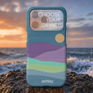 Flat Boho Abstract Landscape Sunset and Mountains iPhone 17 Pro Case