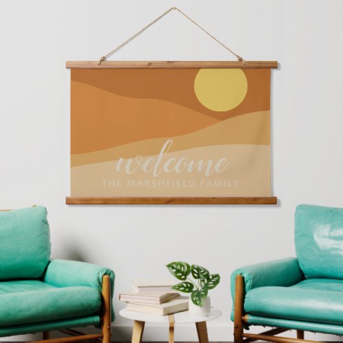 Flat Boho Mountain Sunset Desert colors Welcome Hanging Tapestry