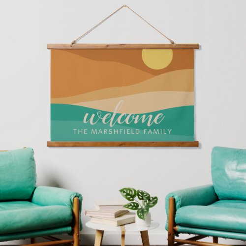 Flat Boho Mountain Sunset Desert colors Welcome Hanging Tapestry