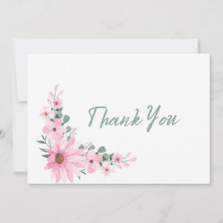 Flat Bridal Shower Thank You Card Pink Flowers