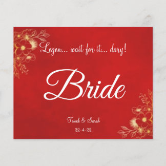 Flat burgundy place card with bilingual menu