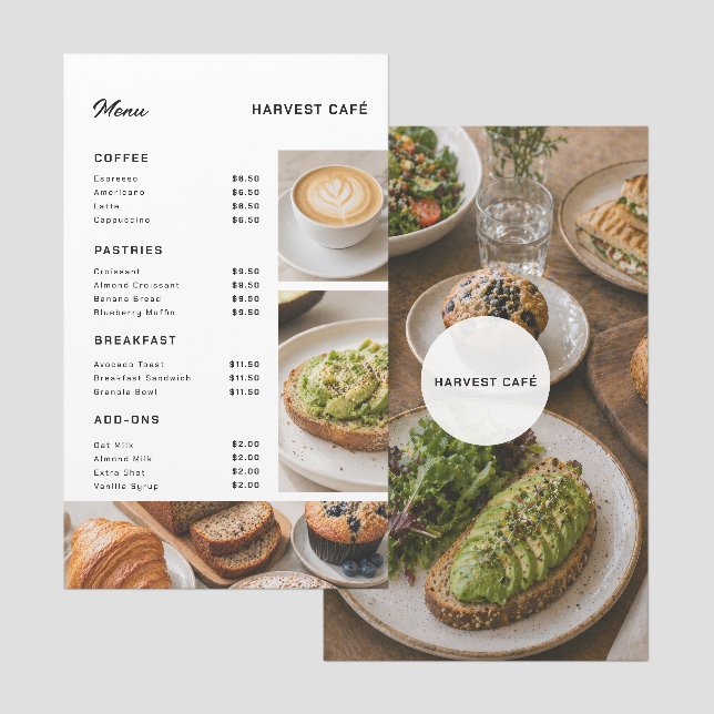 Flat Café Minimal Modern Photo Collage Restaurant Menu (Front/Back)