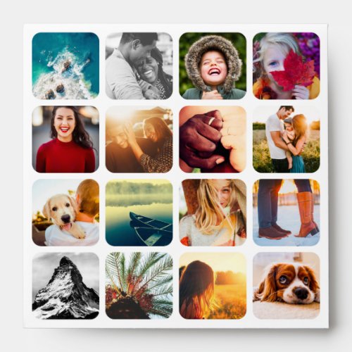 Flat Card 16 Photo Grid Template Collage Rounded Envelope